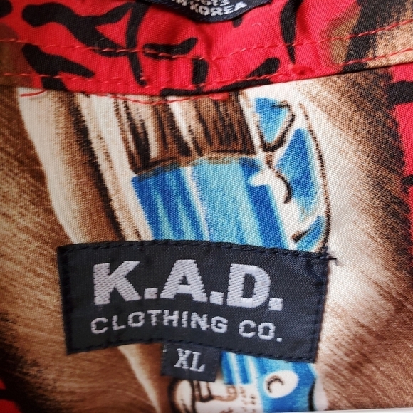 K.A.D. Clothing red antique retro car button down XL 100 Poly Great trav… - Picture 7 of 9